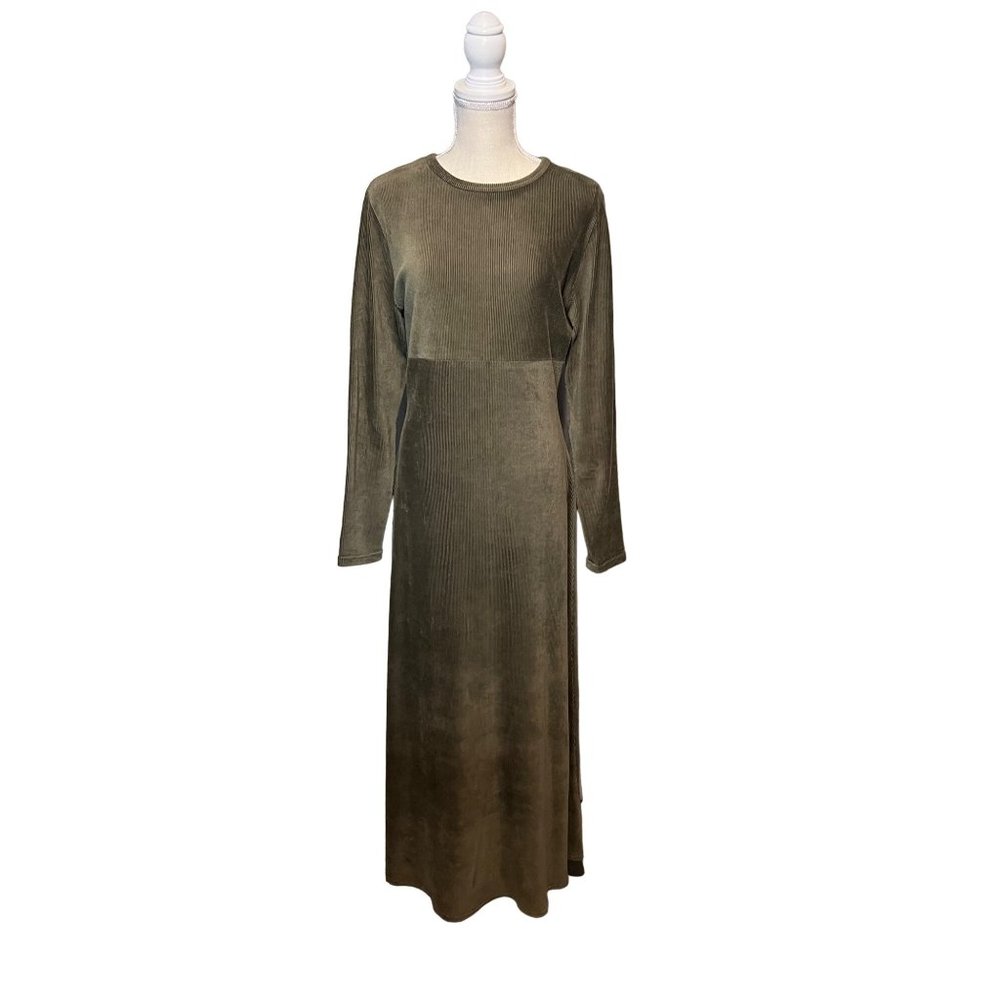Sarah Chapman Vintage long maxi dress long sleeve Large Olive Green